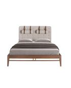 Lit double  avec tête de lit originale gris/noyer - 52x172x216 cm