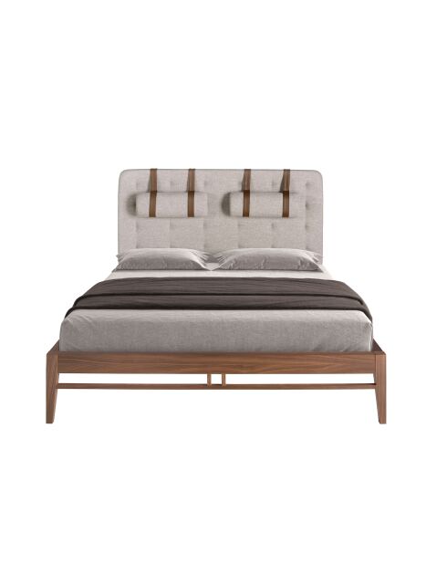 Lit double  avec tête de lit originale gris/noyer - 52x172x216 cm