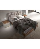 Lit double  avec tête de lit originale gris/noyer - 52x172x216 cm