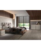 Lit double  avec tête de lit originale gris/noyer - 52x172x216 cm