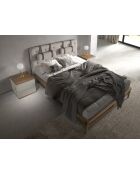 Lit double  avec tête de lit originale gris/noyer - 52x172x216 cm