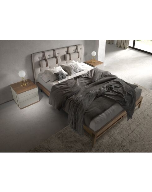 Lit double  avec tête de lit originale gris/noyer - 52x172x216 cm