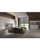 Lit double  avec tête de lit originale gris/noyer - 52x172x216 cm