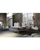 Lit double  avec tête de lit originale gris/noyer - 52x172x216 cm