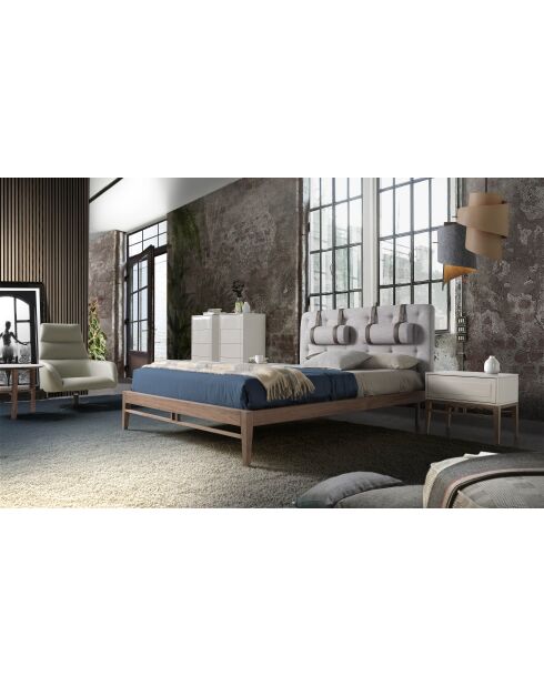 Lit double  avec tête de lit originale gris/noyer - 52x172x216 cm