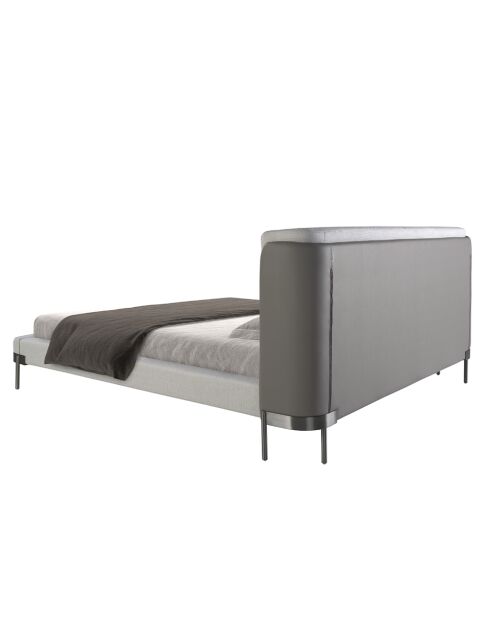 Lit double  avec tête de lit originale gris/acier - 107x218x229 cm