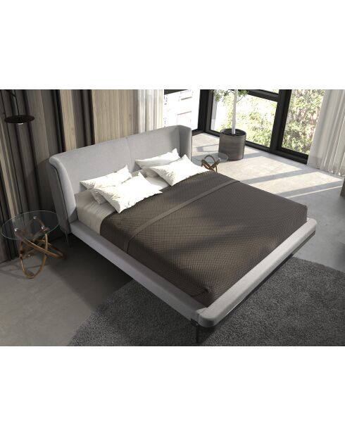 Lit double  avec tête de lit originale gris/acier - 107x218x229 cm