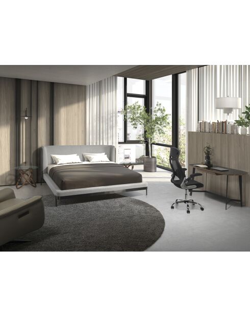 Lit double  avec tête de lit originale gris/acier - 107x218x229 cm