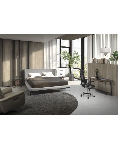 Lit double  avec tête de lit originale gris/acier - 107x218x229 cm