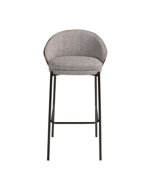Tabouret en tissu et dossier en placage de noyer gris/noyer - 53x51x98 cm