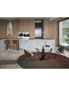 Tabouret en tissu et dossier en placage de noyer gris/noyer - 53x51x98 cm