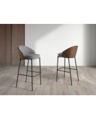 Tabouret en tissu et dossier en placage de noyer gris/noyer - 53x51x98 cm