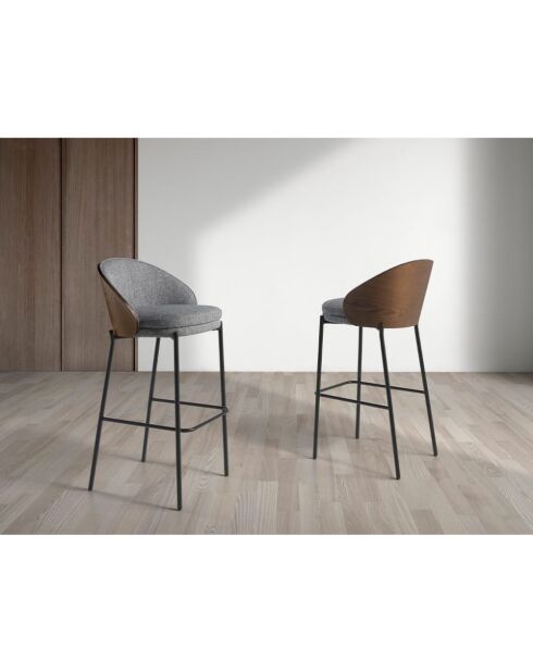 Tabouret en tissu et dossier en placage de noyer gris/noyer - 53x51x98 cm