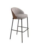 Tabouret en tissu et dossier en placage de noyer gris/noyer - 53x51x98 cm