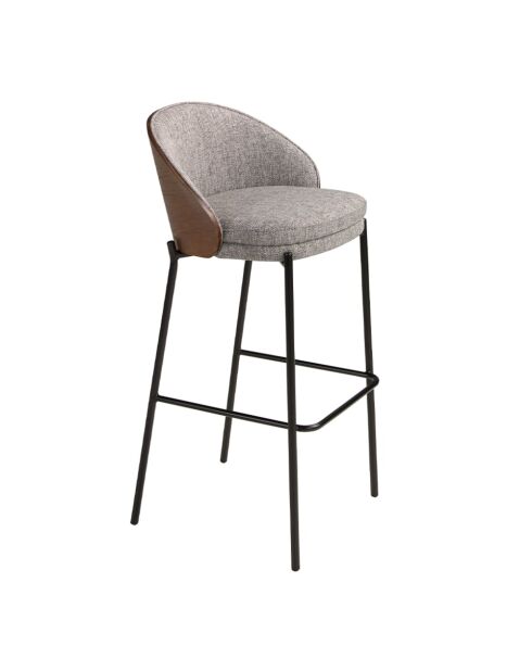 Tabouret en tissu et dossier en placage de noyer gris/noyer - 53x51x98 cm