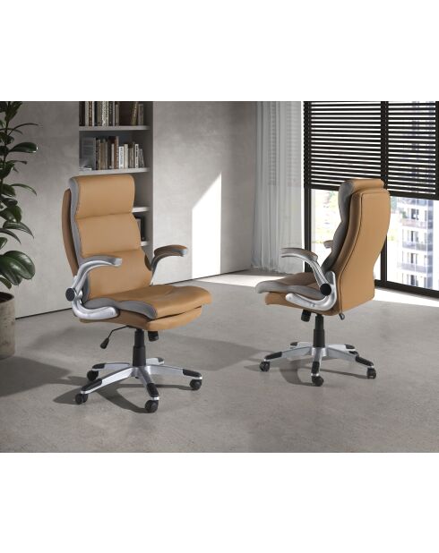 Drehbarer Bürosessel in modernem Design in Braun/Grau/Stahl - 16,5 x 66 x 72 cm