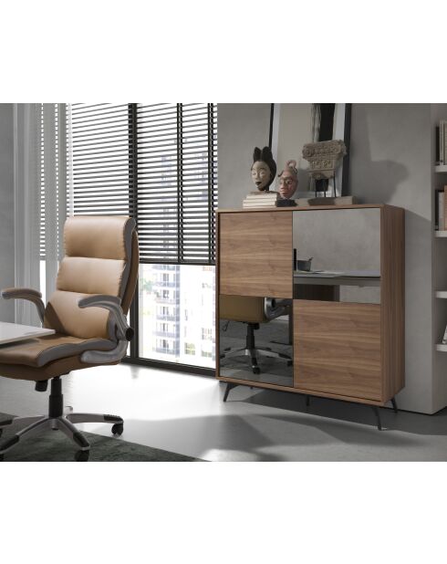 Drehbarer Bürosessel in modernem Design in Braun/Grau/Stahl - 16,5 x 66 x 72 cm