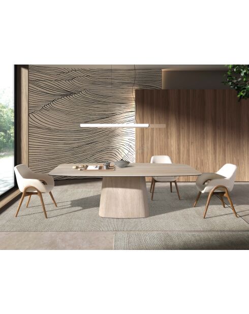 Silla con reposabrazos en nogal/beige - 11x57x64 cm