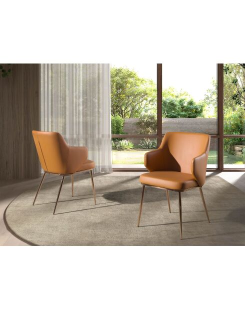 Stuhl aus Kunstleder mit Armlehnen braun/stahl - 7x51x56 cm