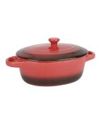 Kleine ovale rode tweekleurige ovenschotel van steengoed - 12,5x9,5x4,5 cm