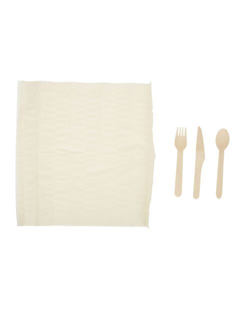 Set di 3 posate in betulla con tovagliolo di carta
