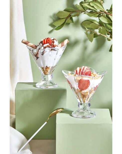 Lot de 2 coupes à glace en verre transparentes - 180 ml