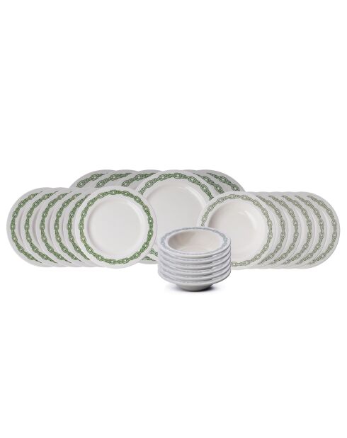Service de table blanc/vert - 24 pièces