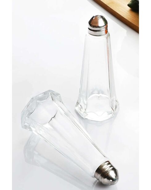 Lot de salière et poivrière en verre transparentes - 4x4x11 cm