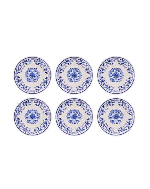 6 piatti da dessert blu/bianchi - D.19,3 cm