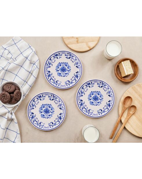 6 piatti da dessert blu/bianchi - D.19,3 cm