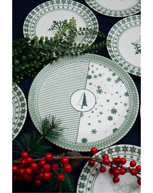 7 piatti da portata bianco/verde - D.25 cm