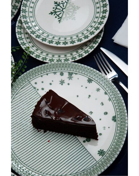 7 piatti da portata bianco/verde - D.25 cm