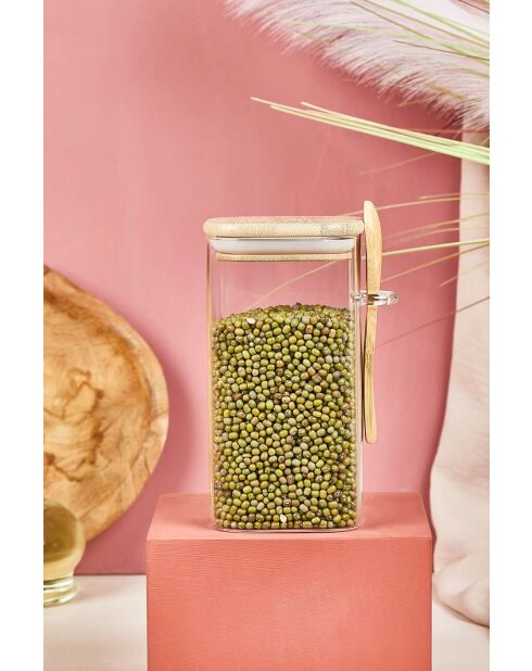 Bocal avec couvercle et cuillère transparent - 15x8 cm