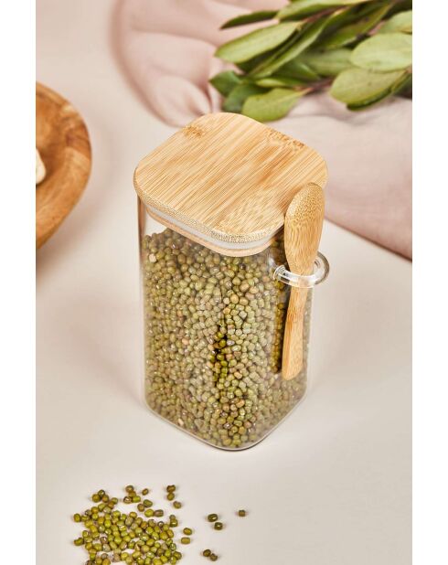 Bocal avec couvercle et cuillère transparent - 15x8 cm