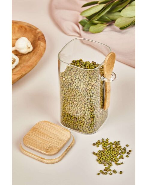 Bocal avec couvercle et cuillère transparent - 15x8 cm