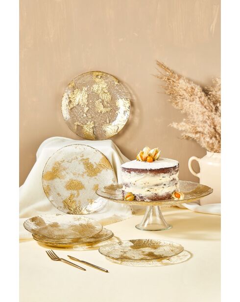 set da dessert trasparente/oro - 7 pezzi