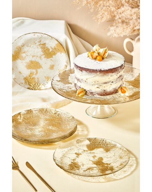 set da dessert trasparente/oro - 7 pezzi