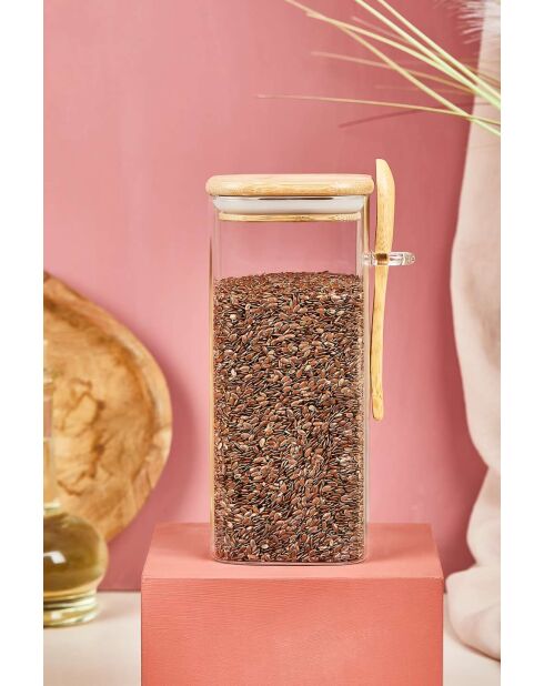 Bocal avec couvercle et cuillère transparent - 18x8 cm