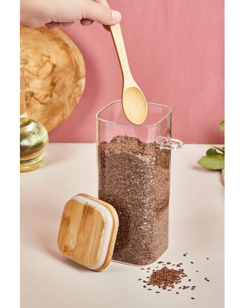 Bocal avec couvercle et cuillère transparent - 18x8 cm