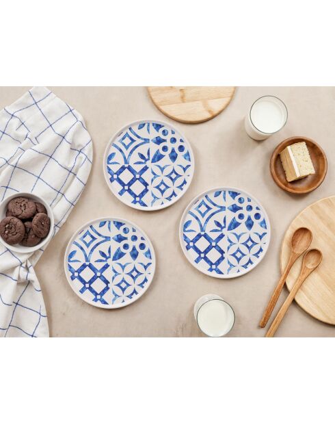 6 piatti da dessert blu/bianchi - D.19,3 cm