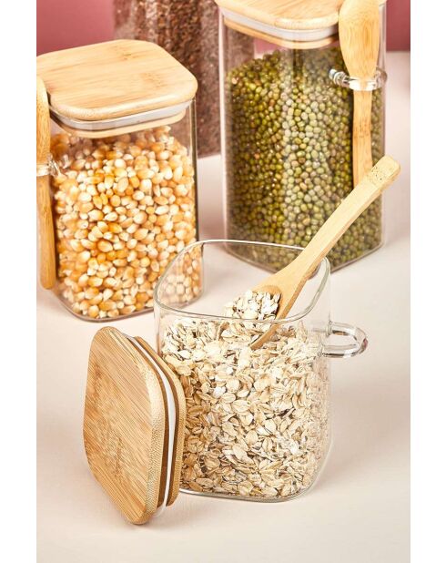 4 Bocaux avec couvercle et cuillère transparents