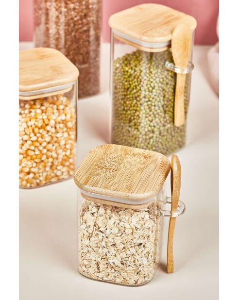 4 Bocaux avec couvercle et cuillère transparents