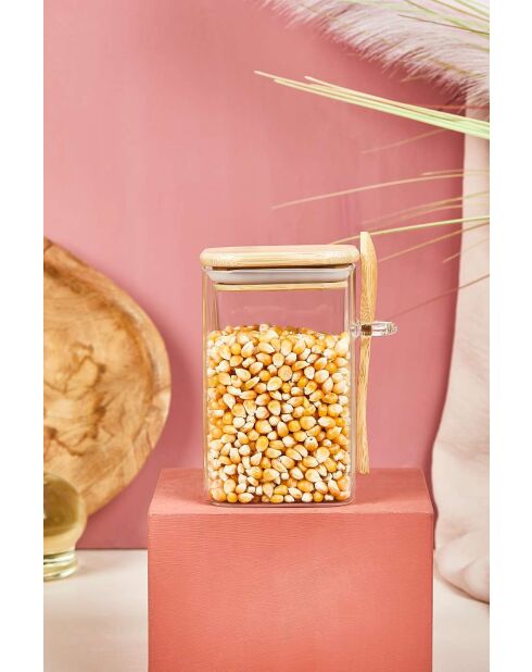 Bocal à couvercle et cuillère transparent - 12x8 cm