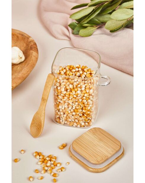 Bocal à couvercle et cuillère transparent - 12x8 cm