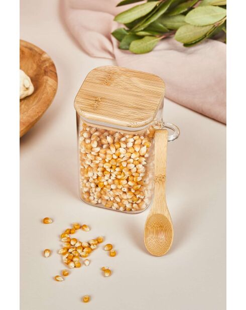 Bocal à couvercle et cuillère transparent - 12x8 cm