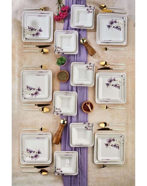 Servizio da tavola bianco/viola - 24 pezzi