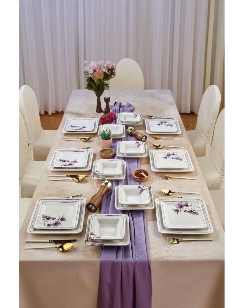 Servizio da tavola bianco/viola - 24 pezzi