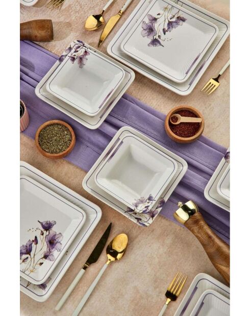 Servizio da tavola bianco/viola - 24 pezzi