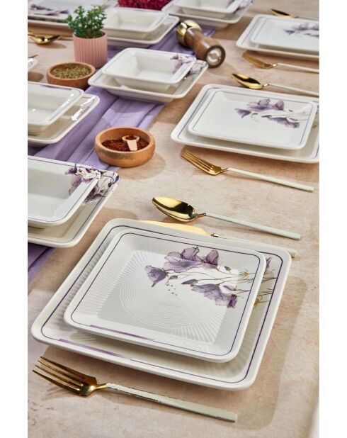 Servizio da tavola bianco/viola - 24 pezzi