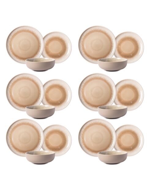 Juego de vajilla de gres reactivo Iris Taupe, 18 piezas